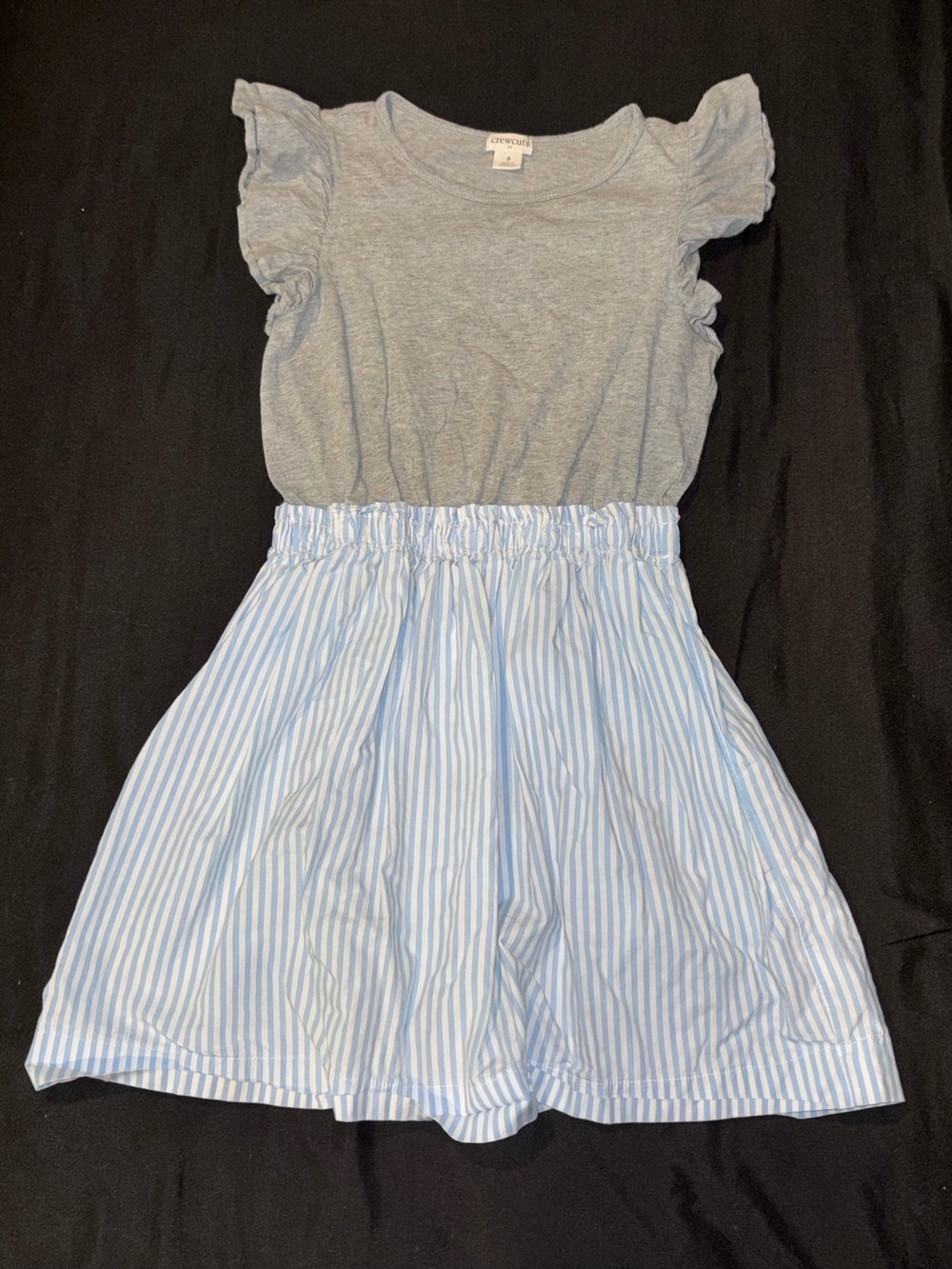 Crewcuts Gray Top with Light Blue Striped Skirt Kids Dress